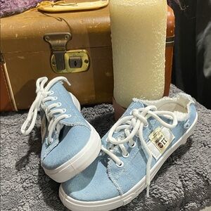 Kids Light Denim Lace-Up Sneakers with White Sole